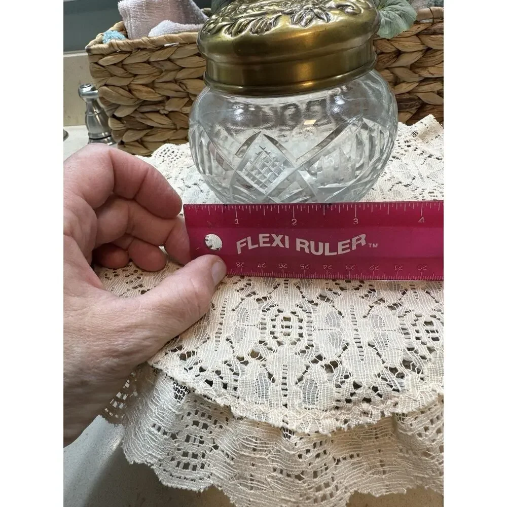Decorative Small Round Glass Jar Brass Like Lid